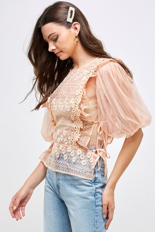 1/2 SLV CROCHET SEE THROUGH TOP