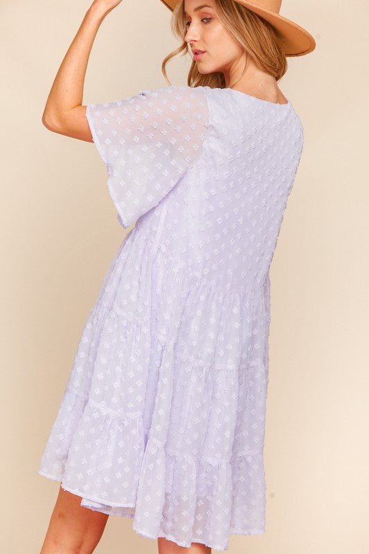 SWISS DOT WOVEN FLUTTER SLEEVE MIDI DRESS
