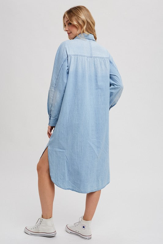 DENIM LONGLINE SHIRT MIDI DRESS