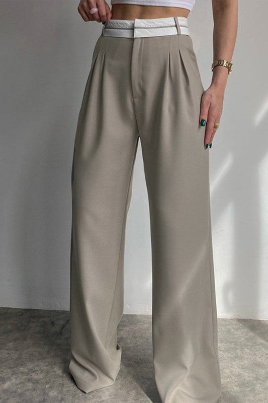 Patchwork Zippered Straight Leg Pants