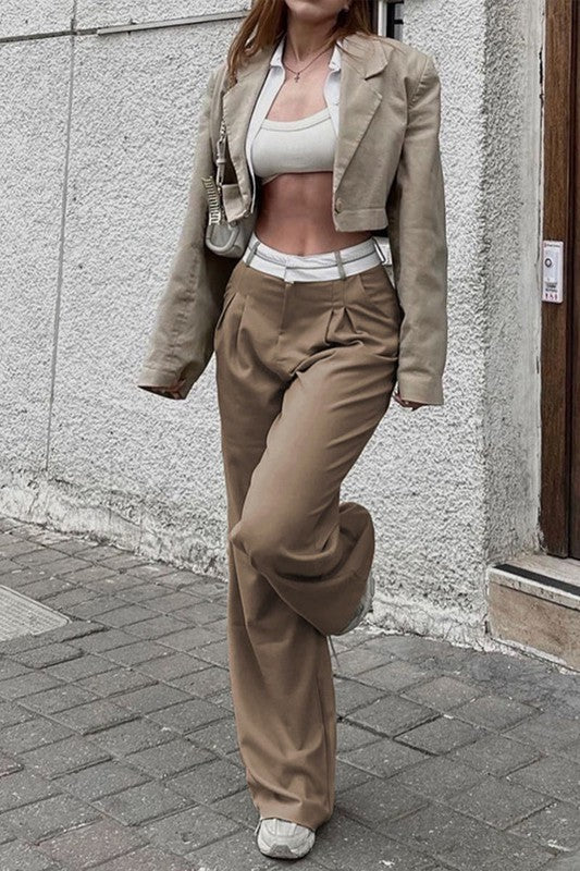 Patchwork Zippered Straight Leg Pants