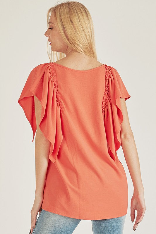 Short Ruffle Sleeve Top (Plus Size)