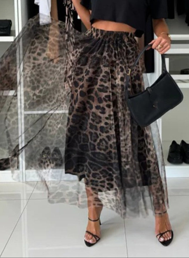 Leopard Mesh Tulle Skirt