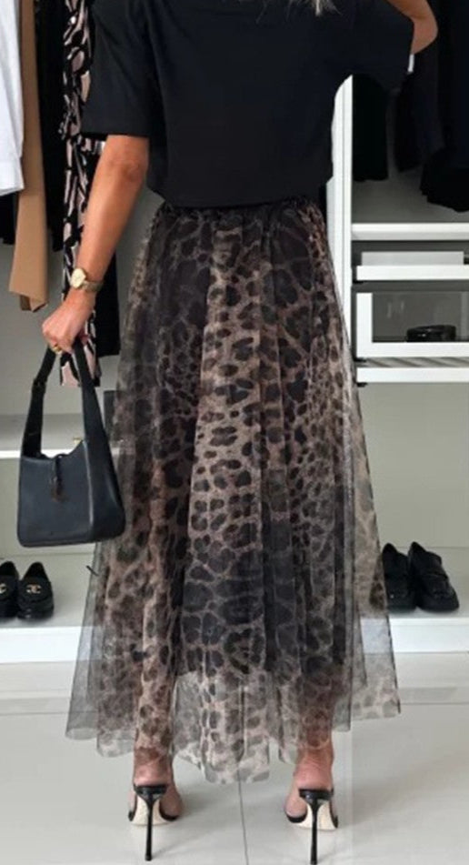 Leopard Mesh Tulle Skirt