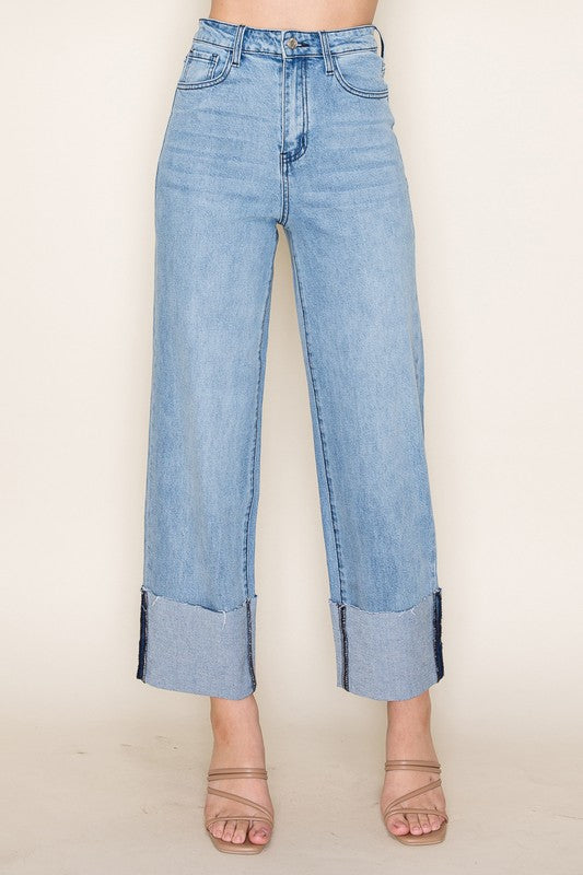 STRAIGHT LEG CUFFED DARK JEANS