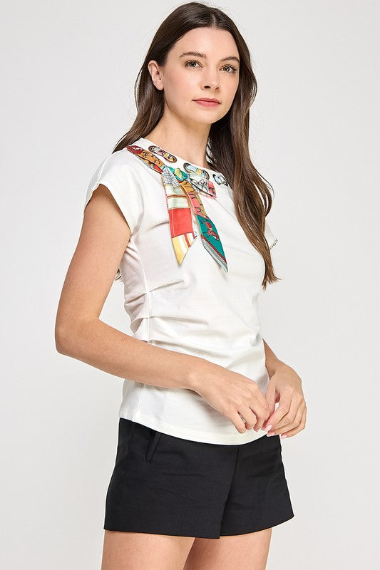 RIBBON DETAIL R NECK TSHIRT