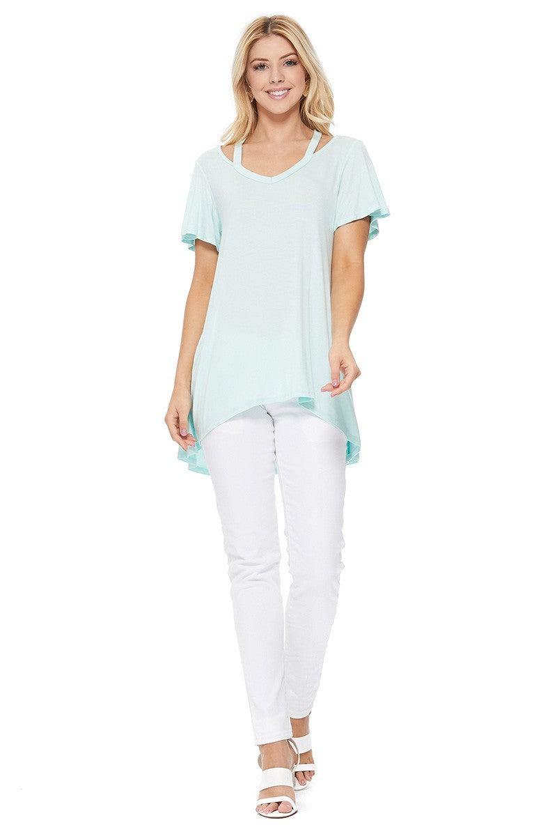 V-neck cut out short sleeve top