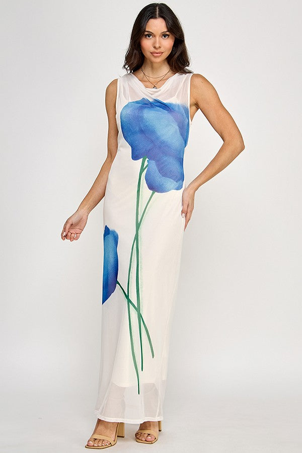 Printed Blue Flower Dress