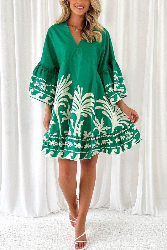 Ruffle Sleeve Boho Mini Dress