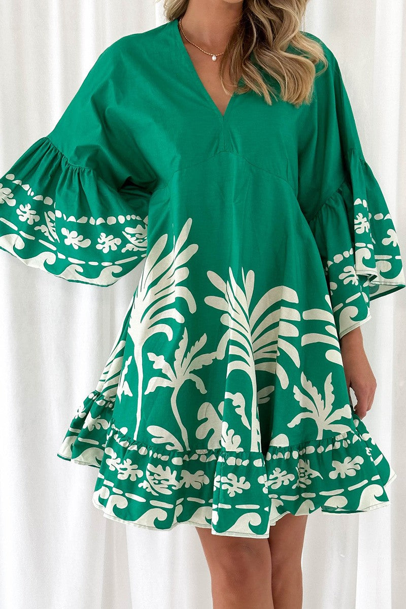 Ruffle Sleeve Boho Mini Dress