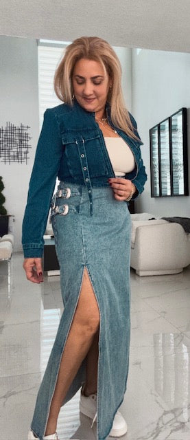 Long Skirt (High Waisted Double Silver Buckle Detail)