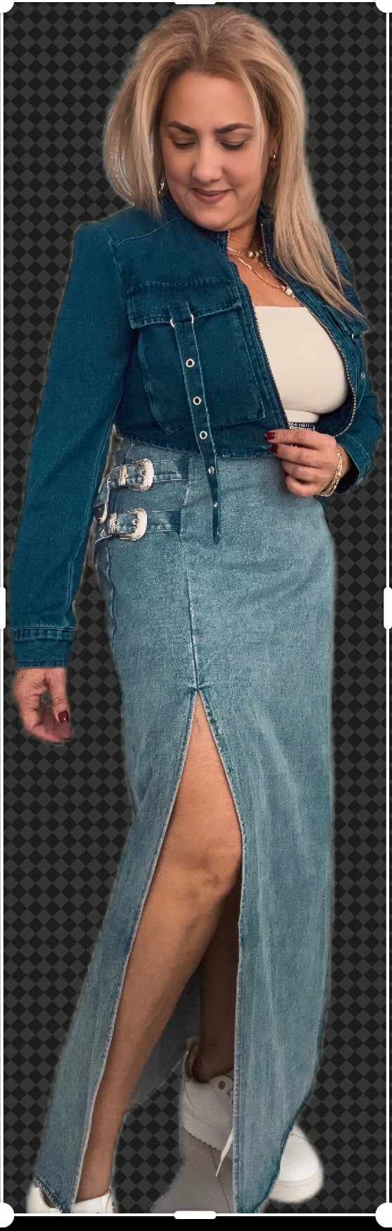 Long Skirt (High Waisted Double Silver Buckle Detail)