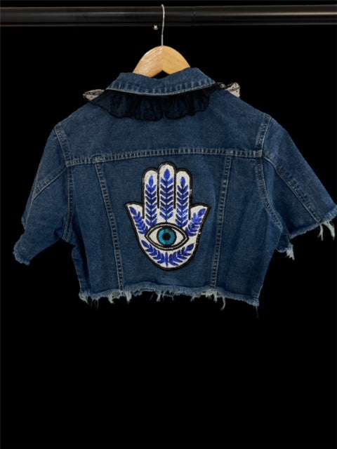 Denim Jacket (Black & Blue Hamsa)
