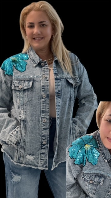 Denim Jacket (Blue Flower)