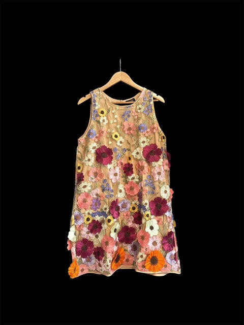 3D Floral Embroidered Sleeveless Mini Dress