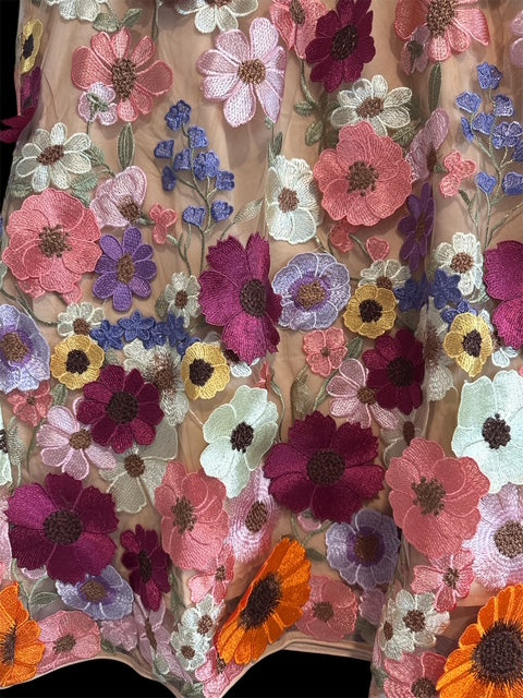3D Floral Embroidered Sleeveless Mini Dress