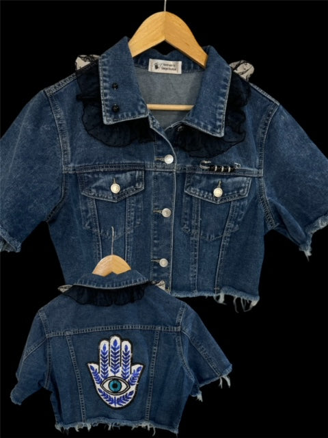 Denim Jacket (Black & Blue Hamsa)