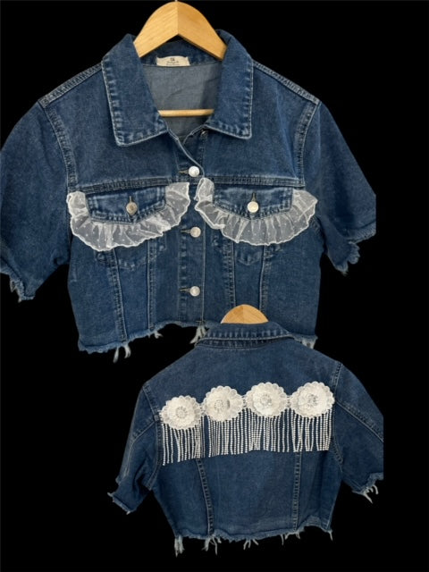 Denim Jacket (White Flowers)
