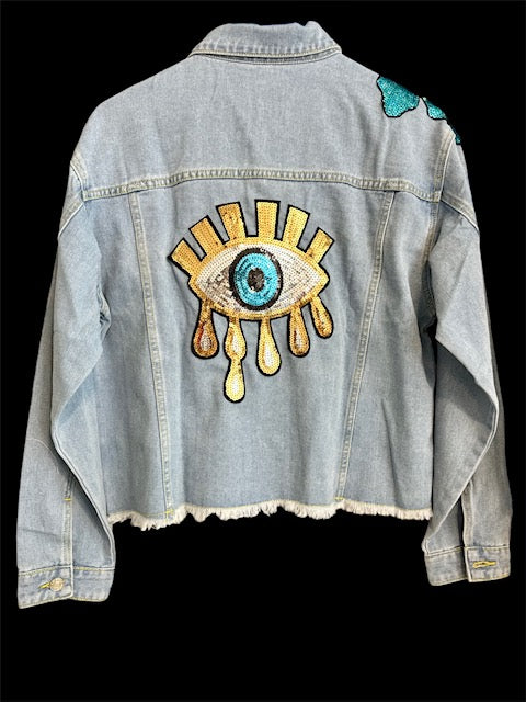 Denim Jacket (Blu Flower and eyes)