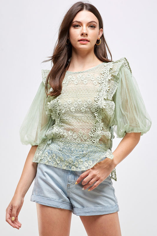 1/2 SLV CROCHET SEE THROUGH TOP