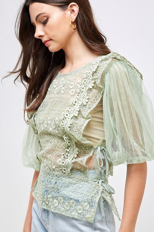 1/2 SLV CROCHET SEE THROUGH TOP
