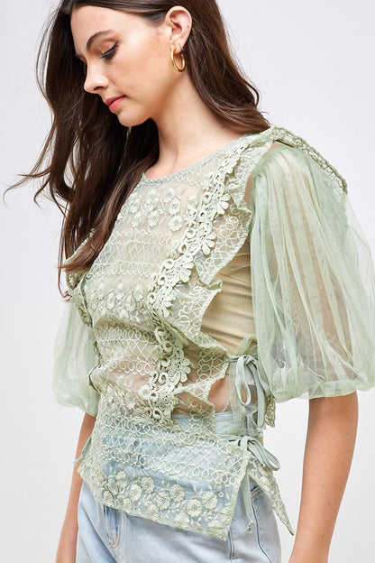 1/2 SLV CROCHET SEE THROUGH TOP