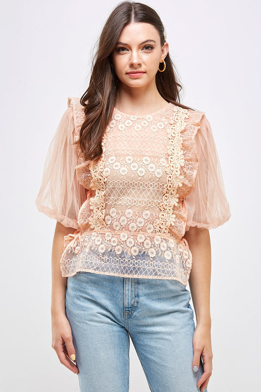 1/2 SLV CROCHET SEE THROUGH TOP