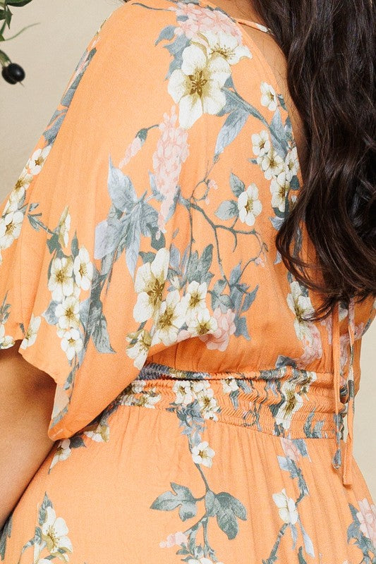Floral Sleeve Maxi Dress (PLUS SIZE)