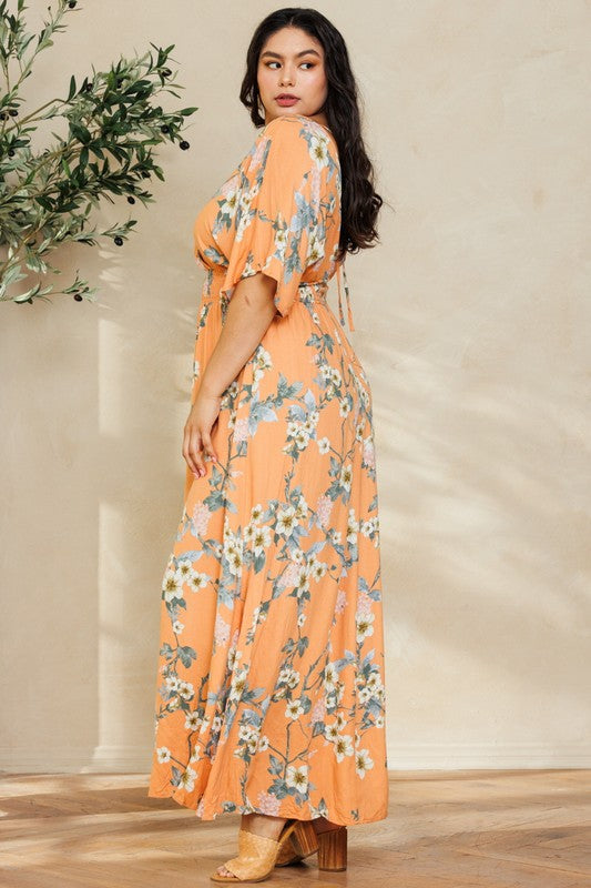 Floral Sleeve Maxi Dress (PLUS SIZE)