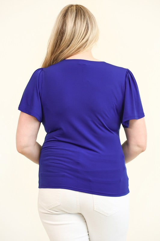 Draped Neckline Cascade and Rhinestone Trim Top (PLUS)
