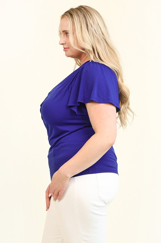 Draped Neckline Cascade and Rhinestone Trim Top (PLUS)