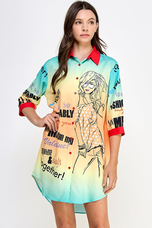 GRAPHIC SHIRT DRESS
