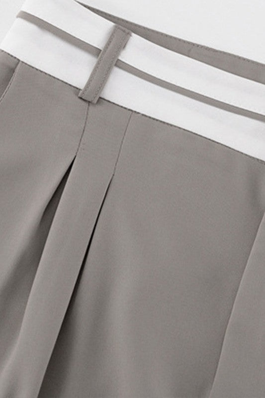 Patchwork Zippered Straight Leg Pants