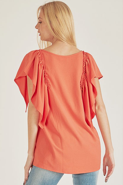 Short Ruffle Sleeve Top (Plus Size)