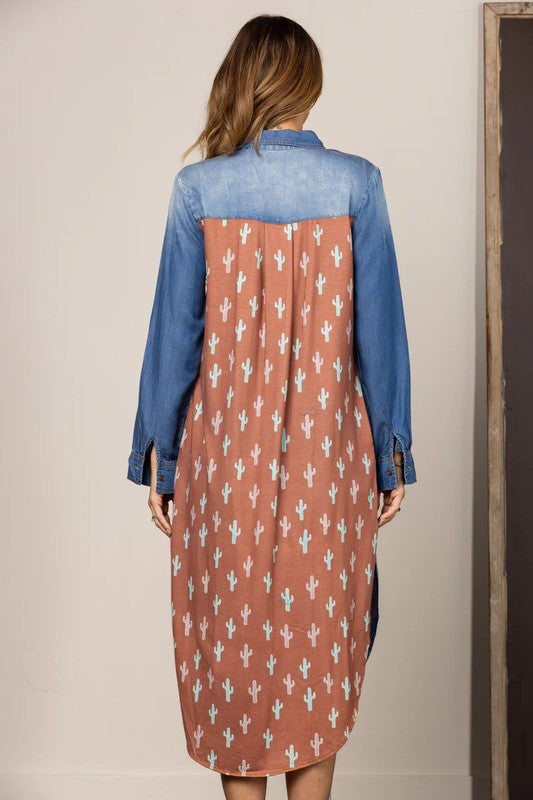 DENIM COLLARED BUTTON FRONT LONG CARDIGAN