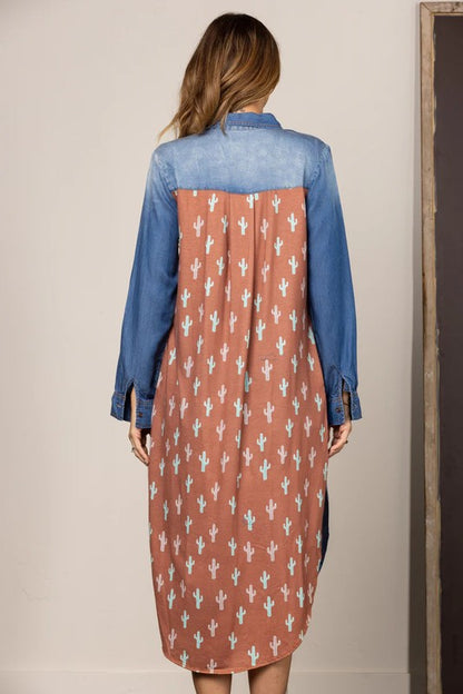 DENIM COLLARED BUTTON FRONT LONG CARDIGAN