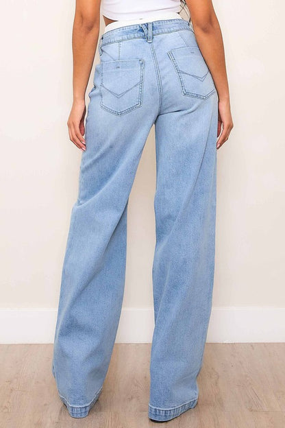 Double Waist Band High-Rise Wide Leg Jeans
