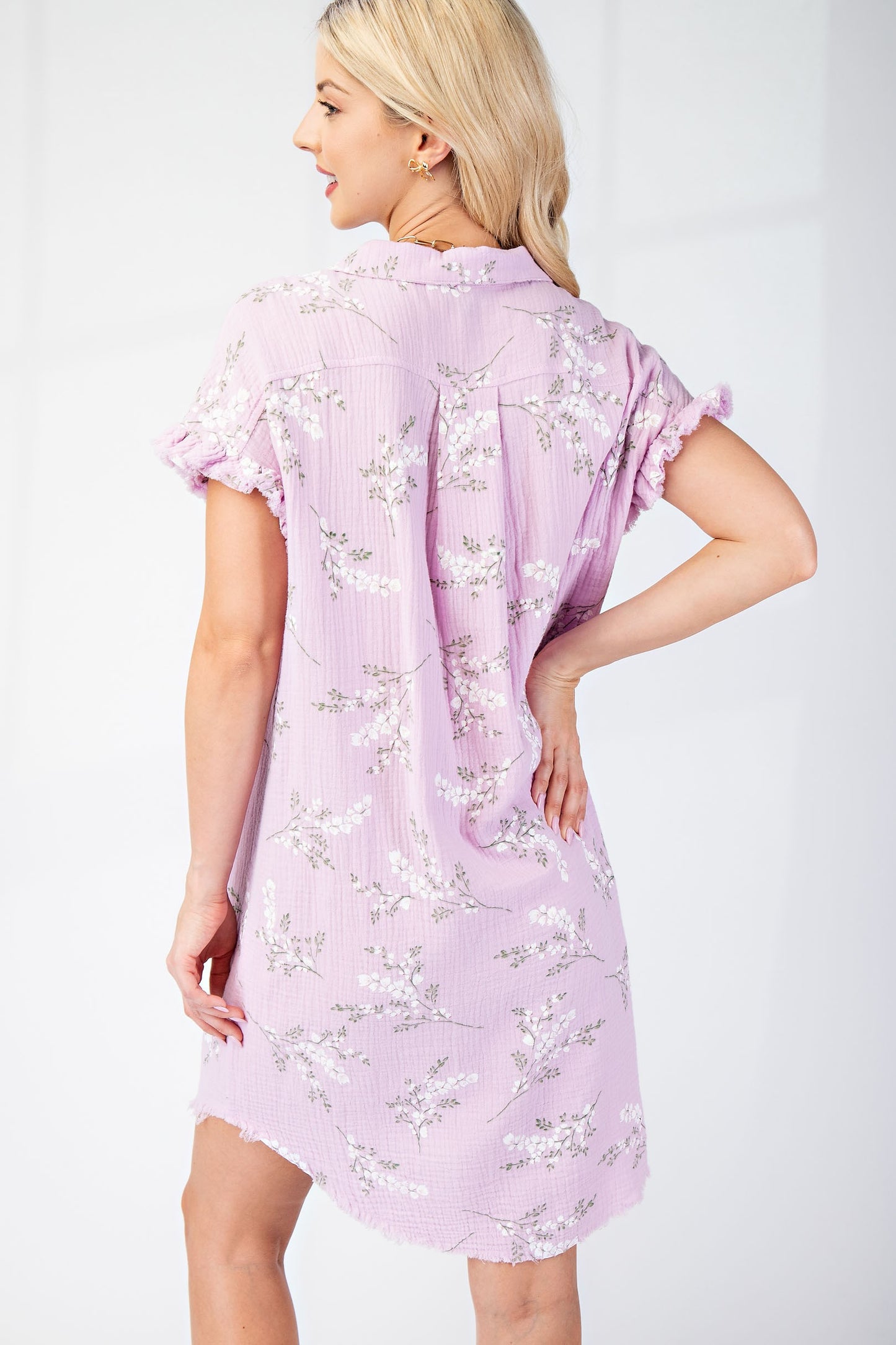 Floral Printed Gauze Shirt Dress