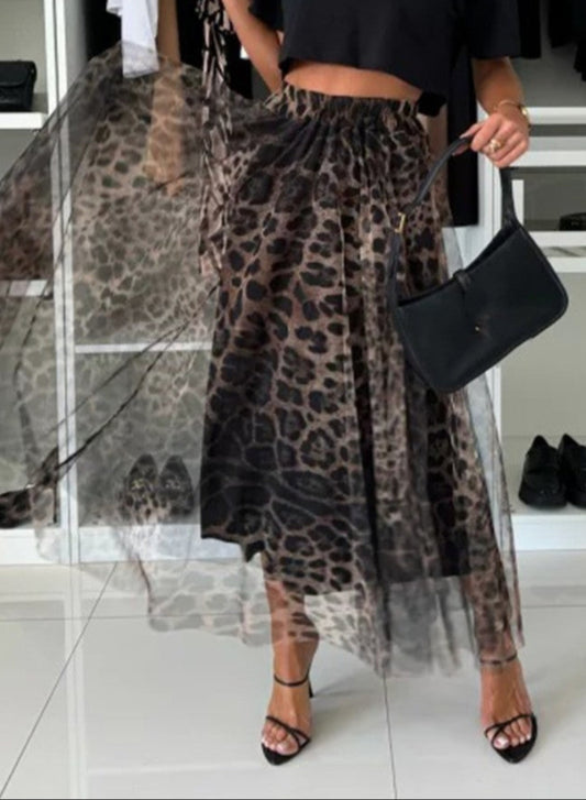 Leopard Mesh Tulle Skirt