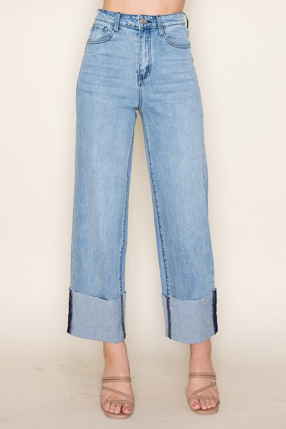 STRAIGHT LEG CUFFED DARK JEANS