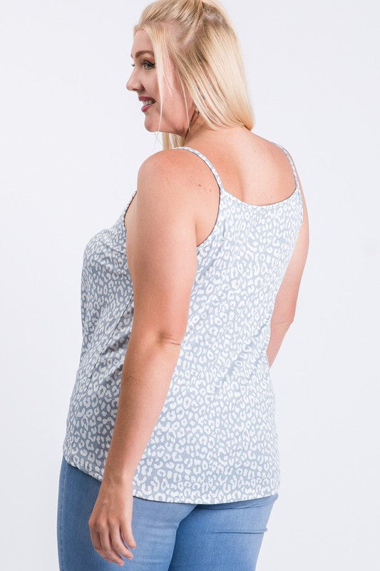 Animal printed cami with faux placket (PLUS SIZE)