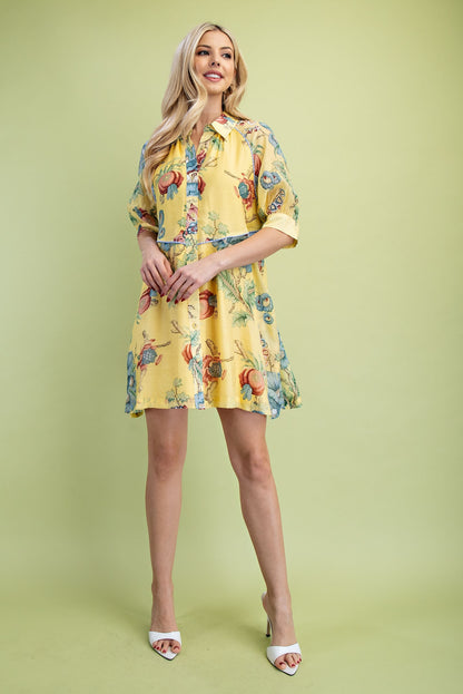 Floral Print Button Front Mini Shirt Dress