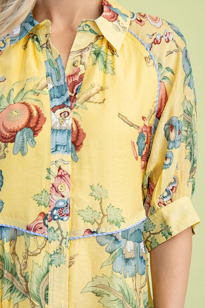 Floral Print Button Front Mini Shirt Dress