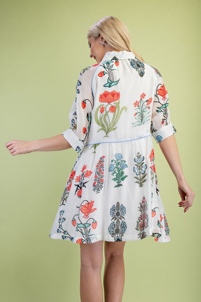 Floral Print Button Front Mini Shirt Dress