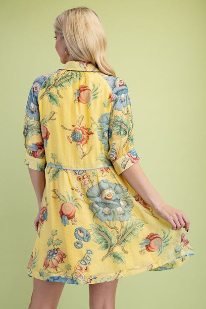 Floral Print Button Front Mini Shirt Dress