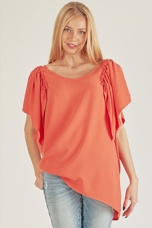 Short Ruffle Sleeve Top (Plus Size)
