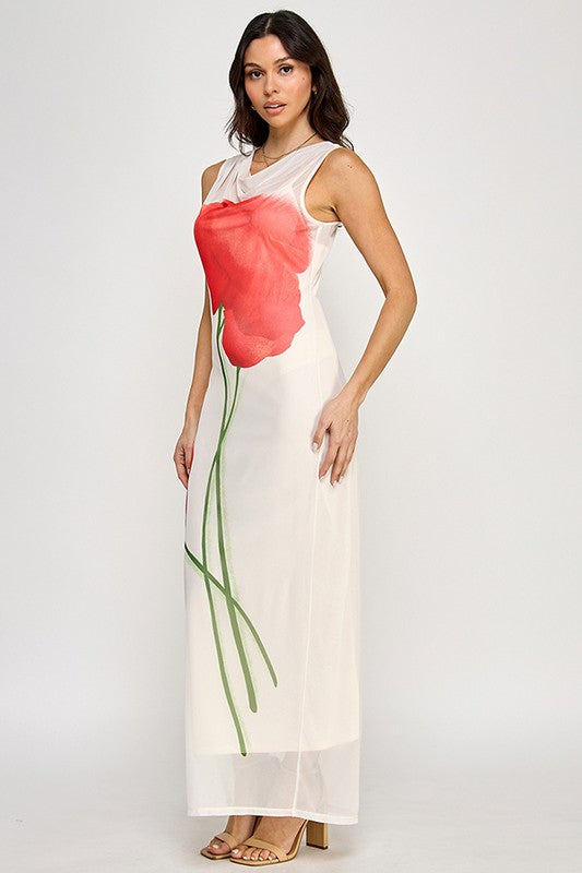 Printed Red Flower Dress