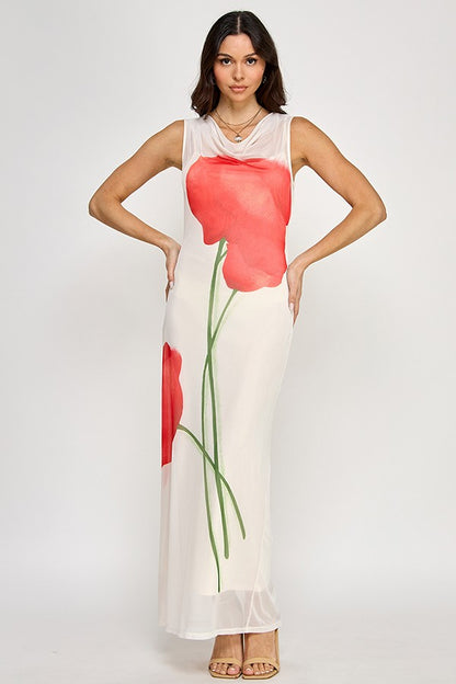 Printed Red Flower Dress