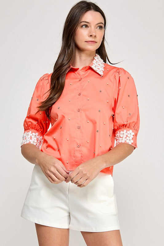 RHINESTONE DETAIL BUTTON SHIRT