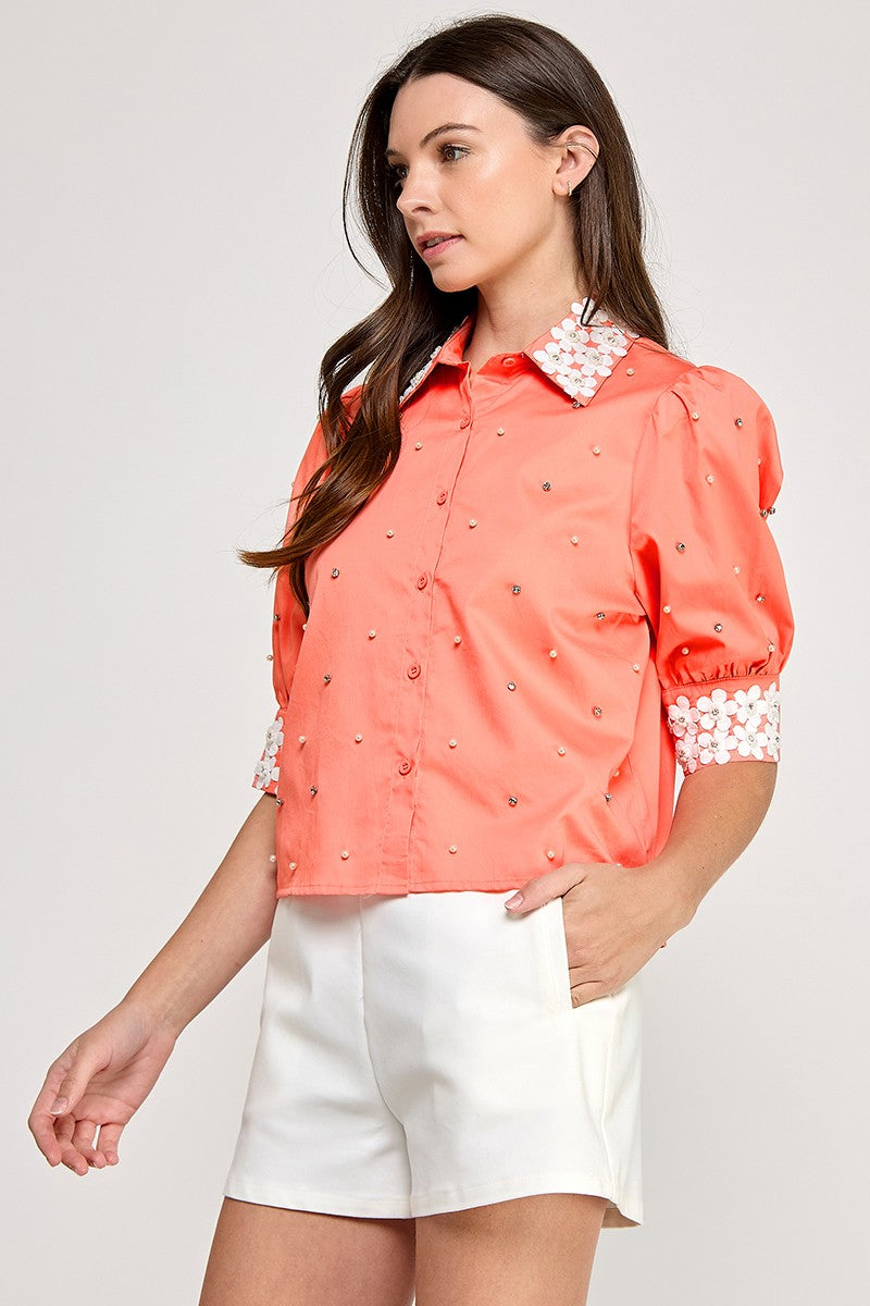 RHINESTONE DETAIL BUTTON SHIRT